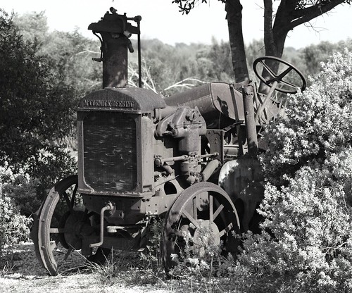 old blackandwhite tractor bwphoto