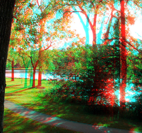 park lake sunshine stereoscopic stereophoto 3d anaglyph iowa sunburst cherokee redcyan 3dimages 3dphotos 3dpictures stereopicture