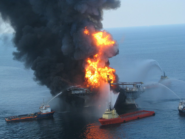 Deepwater Horizon Offshore Drilling Platform on Fire