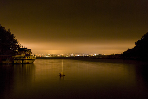 sunset sea water night boat