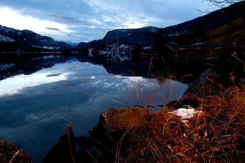 winter sunset lake snow cold fall water norway holsfjorden holkommune