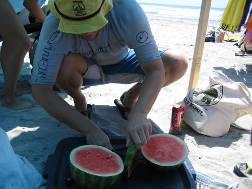 splitting a watermelon