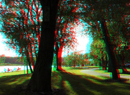 lake stereoscopic stereophoto 3d path scenic iowa shore anaglyphs redcyan 3dimages 3dphoto 3dphotos 3dpictures stereopicture snydersbend