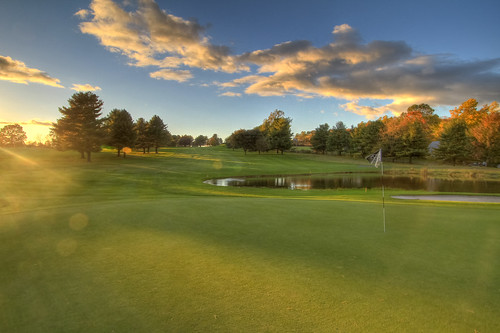 sunset fall clouds golf course foliage hdr