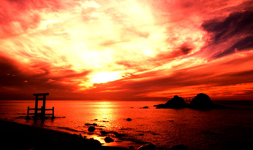sunset beach japan asia 日本 fukuoka torii kyushu 九州 アジア futamigaura shrin sugardisaster 二見ヶ浦