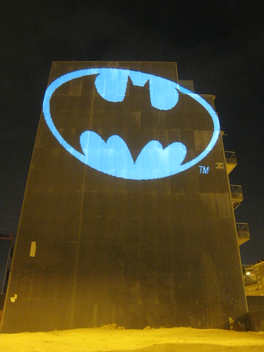 Batman Bat Signal, laser light graffiti, Barcelona