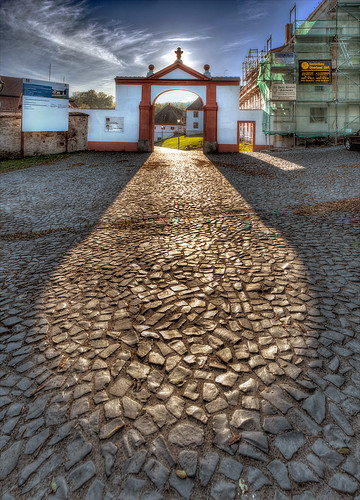 travel sunset vacation panorama abbey saint backlight germany quiet arch order saxony religion border entrance poland visit nun cobblestone sachsen cloister cistercian contemplative hdr kloster d80 cs5 hdrpanorama stmarienthal hdrpro