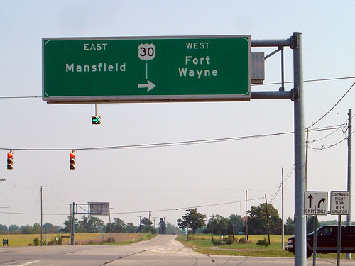 ohio highwaysign trafficsign trafficsigns beaverdam mansfield fortwayne us30 highway30 fortwayneindiana mansfieldohio us30east us30west