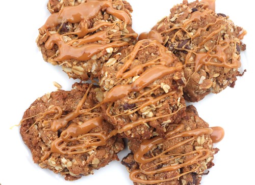 Coconut Oatmeal Cookies with Caramel Drizzle