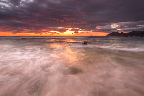 ocean red sea beach clouds sunrise reflections spain waves foam undercurrent