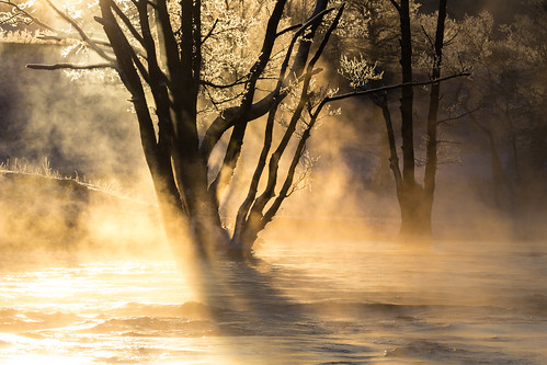 trees winter light sunset tree water silhouette fog river smoke rays jonsered säveån
