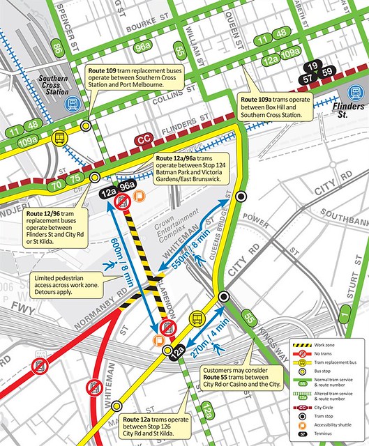 Yarra Trams tram disruption map