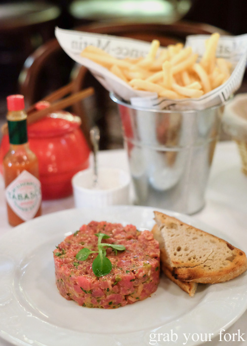 Hand cut Angus beef tartare and french fries at Bistrot Gavroche in Chippendale
