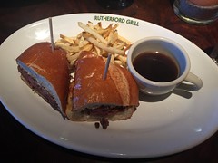 French Dip Thinly sliced roasted prime rib piled hig… 