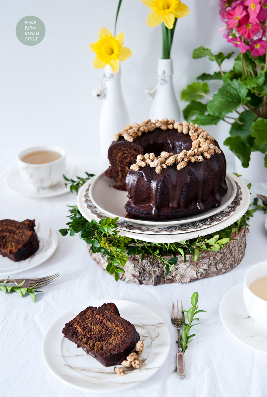 Vegan easter bundt cake with carob