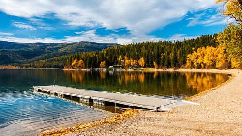 travel autumn trees sky usa cloud lake reflection tree fall water clouds forest canon landscape ramp montana unitedstates outdoor hill calm hills shore swanlake dslr boatramp 18135 70d canon70d 18135stm