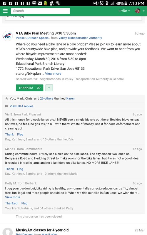 Nextdoor comments about VTA bike plan meeting