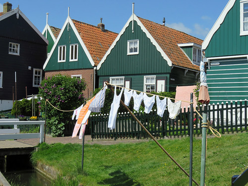 Typical painted wooden houses in Marken, Holland