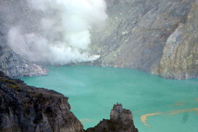 Sulfur mine on the other shore of the crater lake