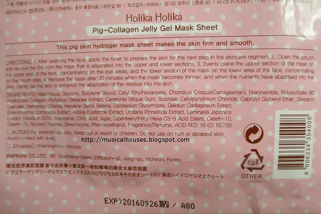BonjourHK Haul Holika Holika Pig Collagen Jelly Gel Mask Sheet Ingredients