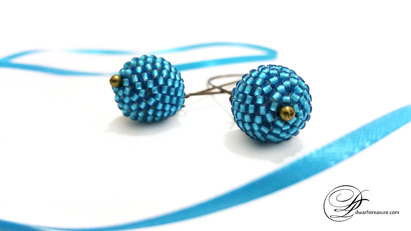 aqua beaded ball long dangle earrings