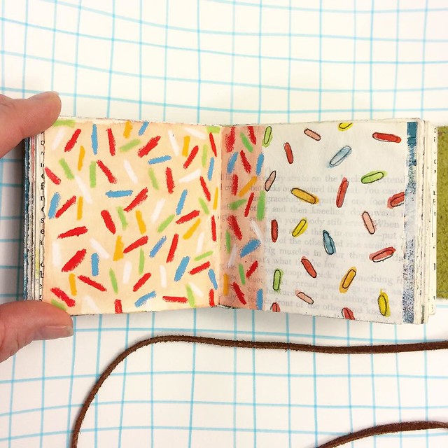 It's been a while since I worked in this #littleartbook. All day I thought about the #patternjanuary theme of dessert, and the same thing kept popping into my head, sprinkles. So I went with it. I thought about self serve ice cream with my best friend and