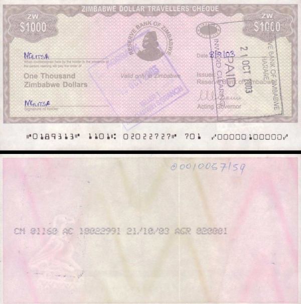 1000 Dolárov Zimbabwe 2003, P15