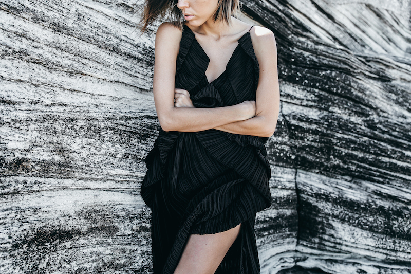 editorial new years eve all black outfit inspo Michael Lo Sordo gown beach modern legacy (9 of 10)