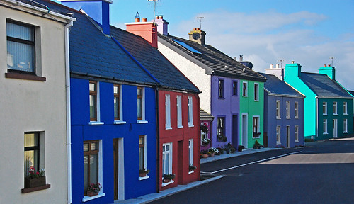 Brightly Colored Houses on Beara Peninsula in Ireland