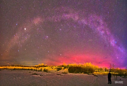 Selfie. Red band of Aurora and Milky Way.