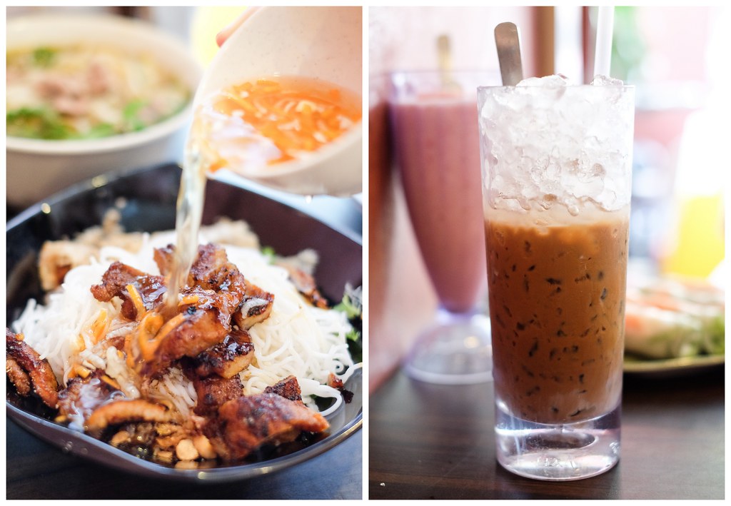 Long Phung Vietnamese Restaurant: Bun Thit Nuong Cha Gio and ice coffee