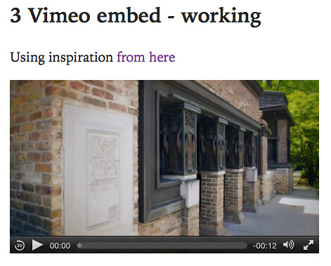 Vimeo embed working (video tag)