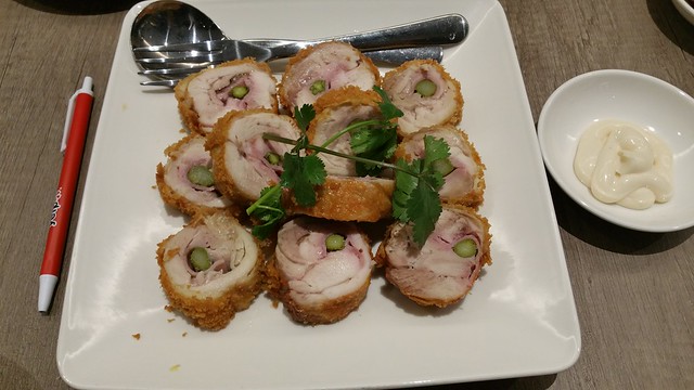 2016-Jan-22 Dinesty Dumpling House Burnaby - deep fried chicken rolls with asparagus and ham