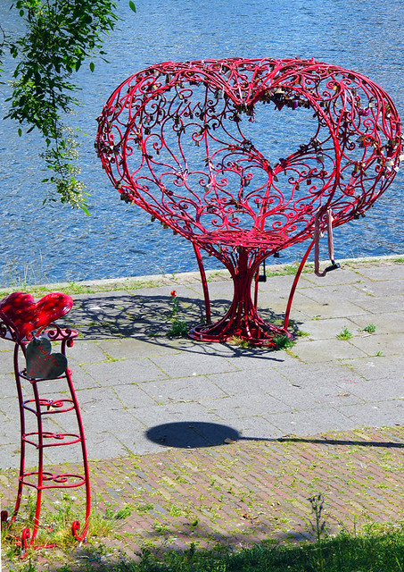 Heart-shaped chairs in Delfthaven, a district in Rotterdam, Holland