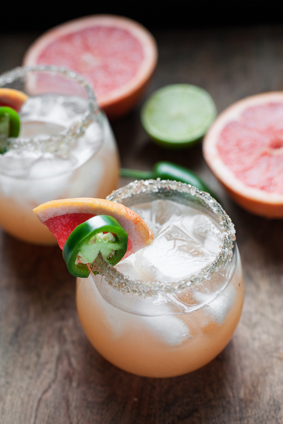 These grapefruit jalapeño margaritas are sweetened with honey and are perfect for Mother's Day, Cinco de mayo, or anytime!