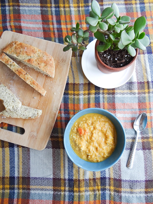 red lentil, rice + sweet potato soup