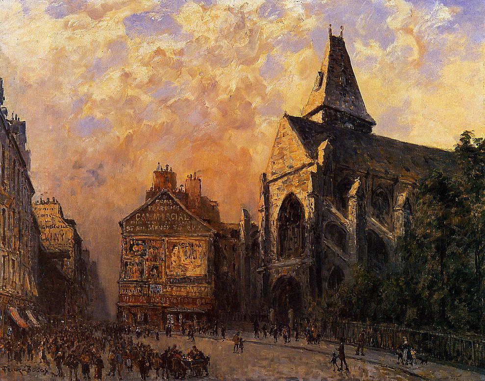 Scene of a Street in front of the Church of Saint-Medard, Paris by Frank Myers Boggs
