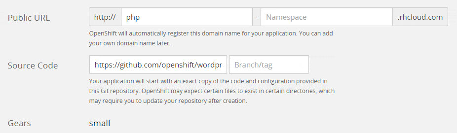 依序在 [Application name] 及 [Namespace] 欄位中填入資料