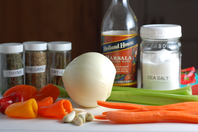 Ingredients for the black bean soup by Eve Fox, the Garden of Eating, copyright 2016