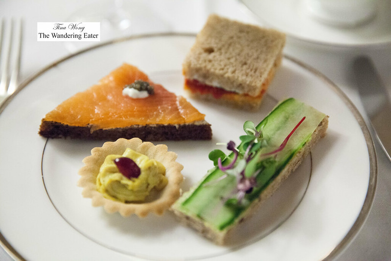 Tea sandwiches - Scottish smoked salmon, cucumber, sundried tomato and roasted pepper, curry chicken