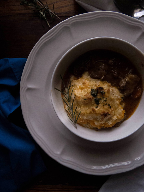 Iron Skillet Shepard's Pie with Cheddar Biscuit Topping