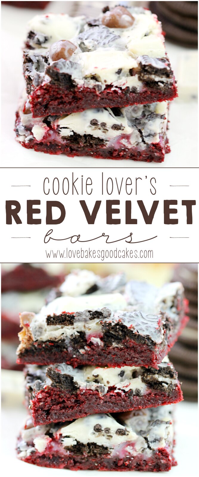 Cookie Lover's Red Velvet Bars collage.