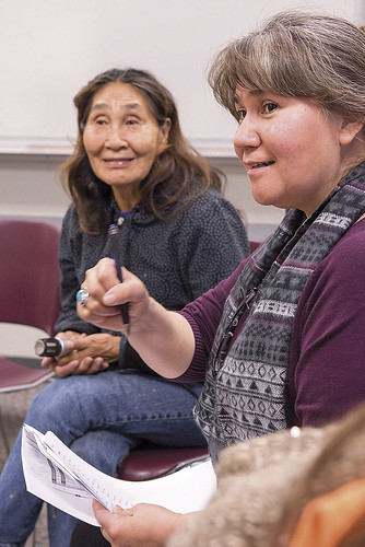 Dena'ina Elder Helen Dick and Sondra Shaginoff-Stuart co-teach the Dena'ina language class at Kenai Peninsula College.