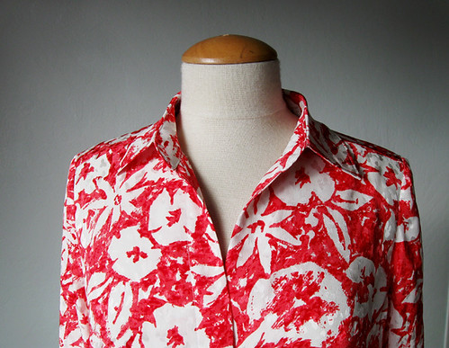 coral silk blouse collar view