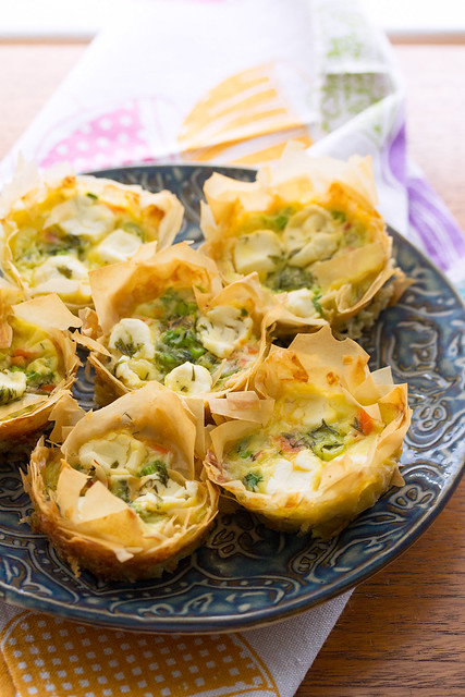 Dilled Smoked Salmon Quiches with Phyllo Crust
