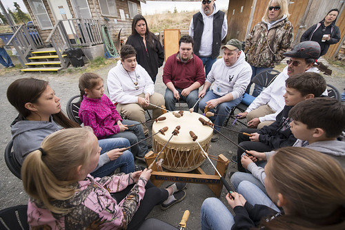 The Del Dumi Intertribal Drum Group performs during the Opening of the Net.