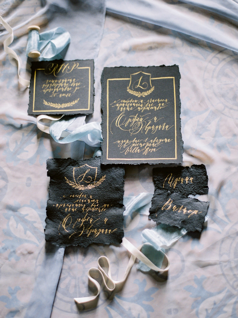 Black and Gold Wedding Invitation for An Orfeo ed Euridice Inspired Wedding Inspiration