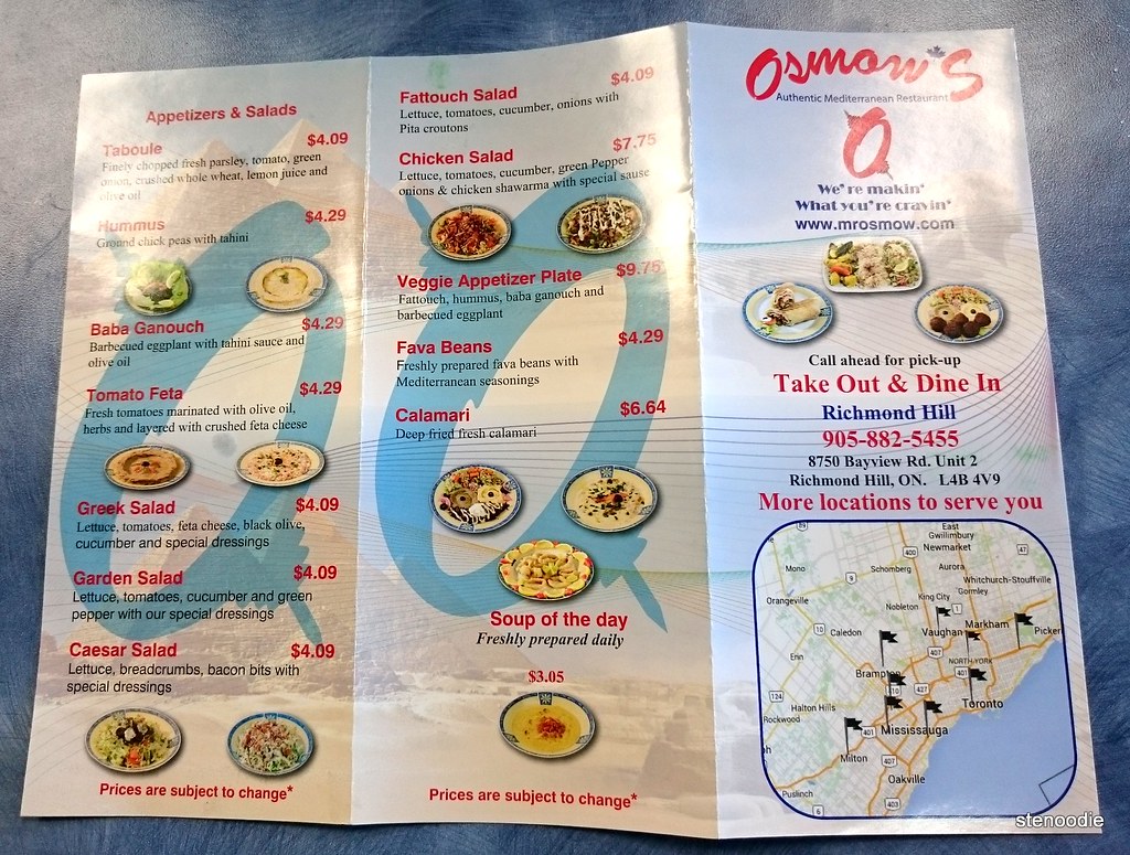 Osmow's Authentic Mediterranean Restaurant menu