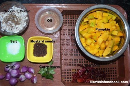 Ingredients for pumpkin kootu