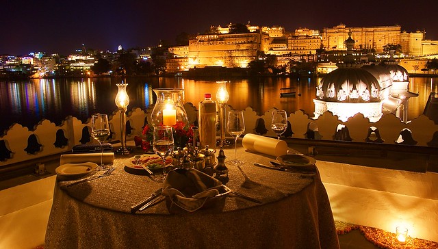 The table is laid out  - at Taj Lake Palace